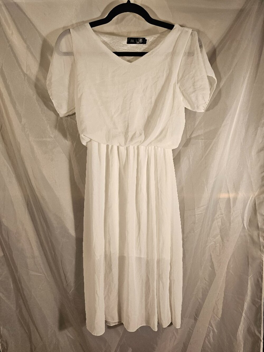 M.L.G. pretty white sheer dress with lining. Size L